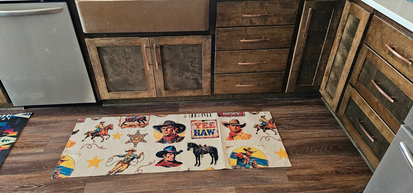 Vintage Cowboy Collage Floor Rug Runner Indoor 60" x 22" Made in America