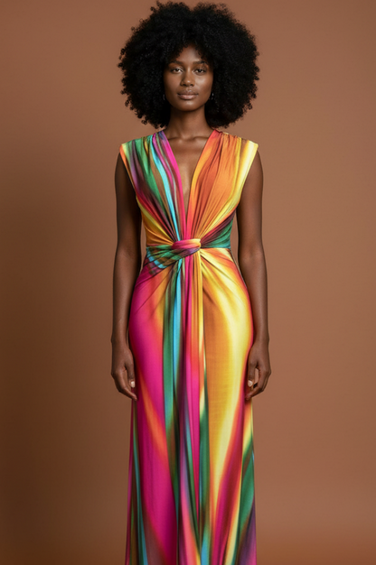 Multi Color Rainbow Swirl Print Dress