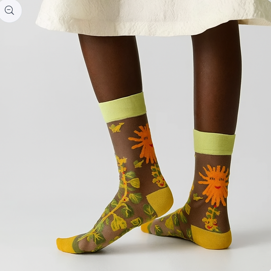 BotaniBabe Sheer Bloom Socks – Embroidered Crystal Silk Socks