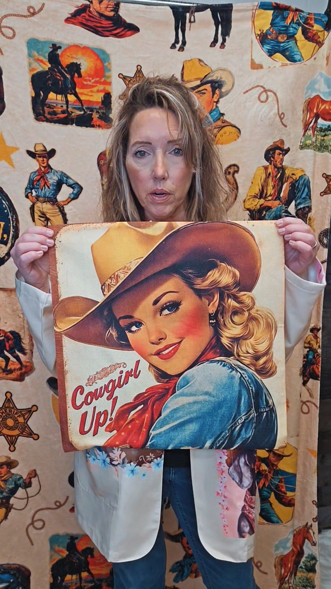 Baha Ranch Vintage Cowgirl Up Throw Pillow Case 18 x 18 Made in America