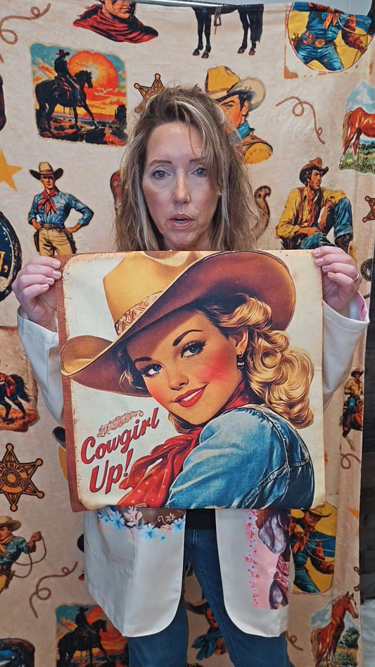 Baha Ranch Vintage Cowgirl Up Throw Pillow Case 18 x 18 Made in America