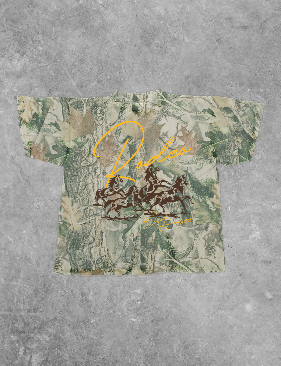 Underground Original Design: Rodeo Wild Horses, CAMO Western Boxy Cotton TShirt
