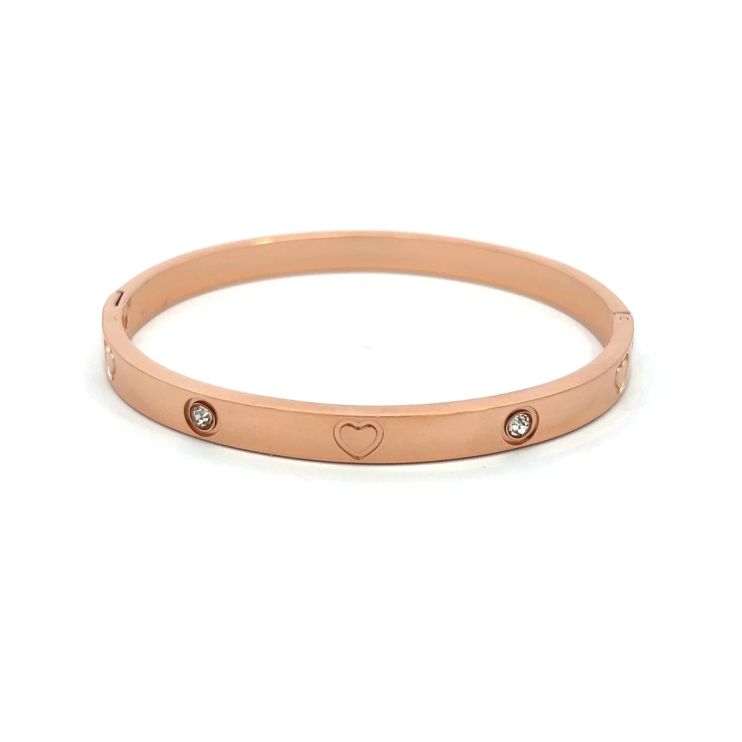 Heart Bangle Bracelet Stainless Steel - 18K Gold Plated Stacked Bangle