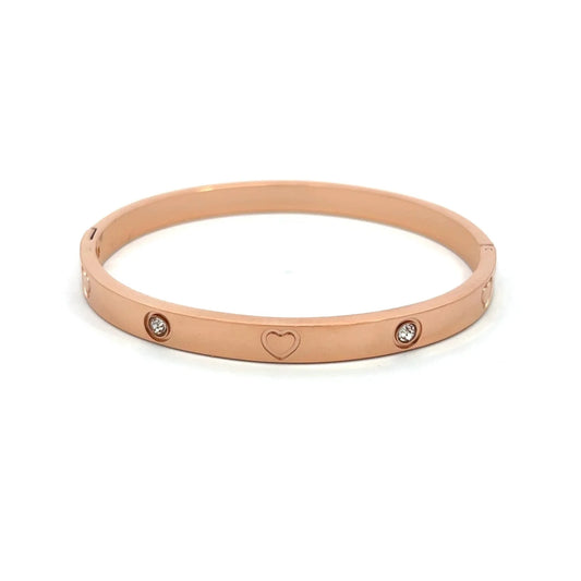 Heart Bangle Bracelet Stainless Steel - 18K Gold Plated Stacked Bangle