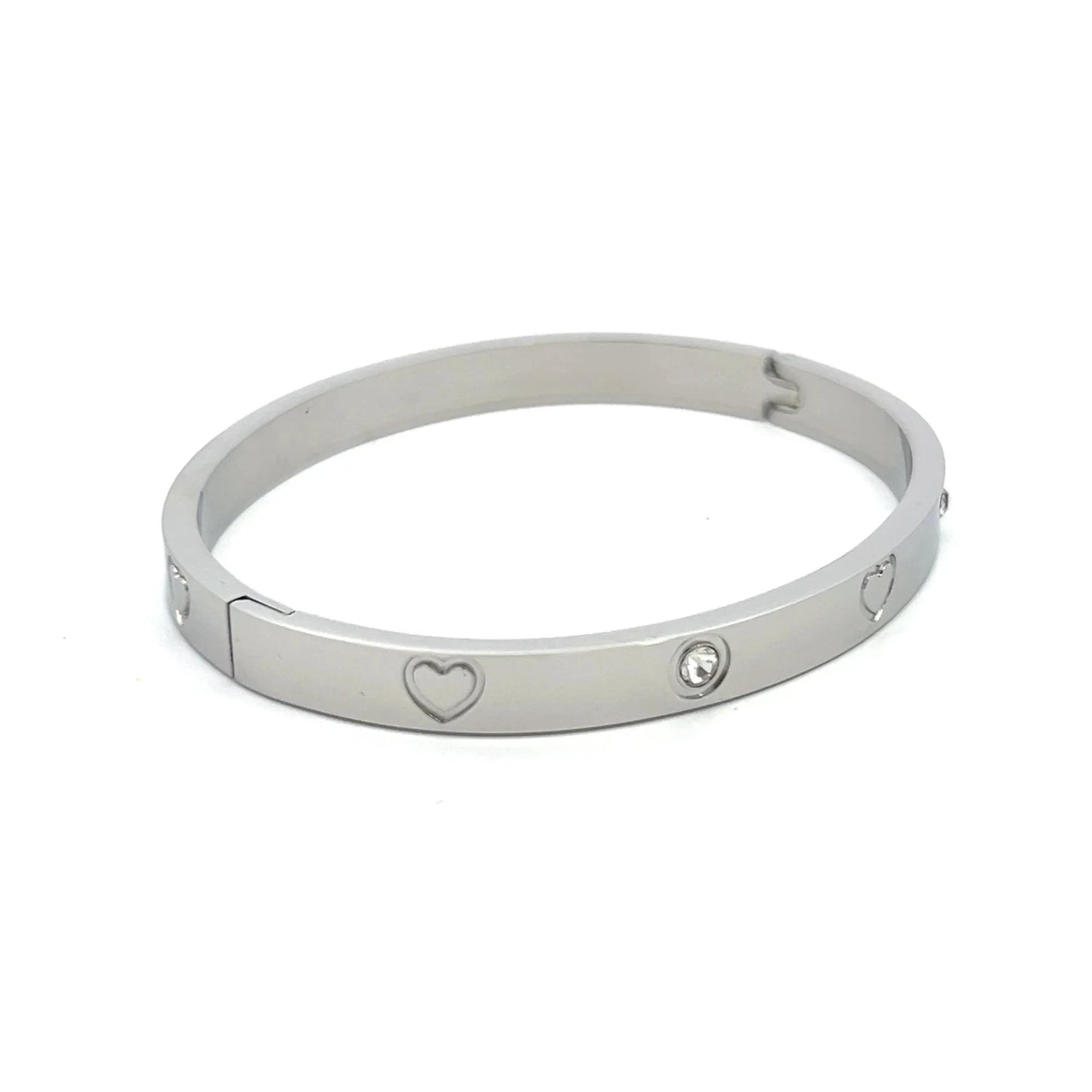 Heart Bangle Bracelet Stainless Steel - 18K Gold Plated Stacked Bangle