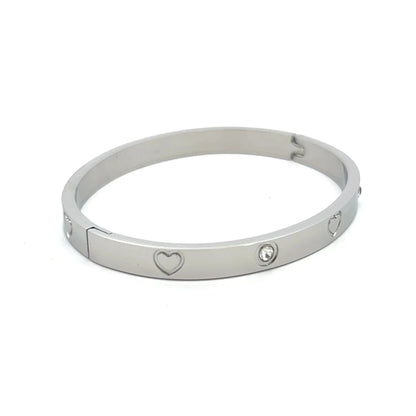 Heart Bangle Bracelet Stainless Steel - 18K Gold Plated Stacked Bangle