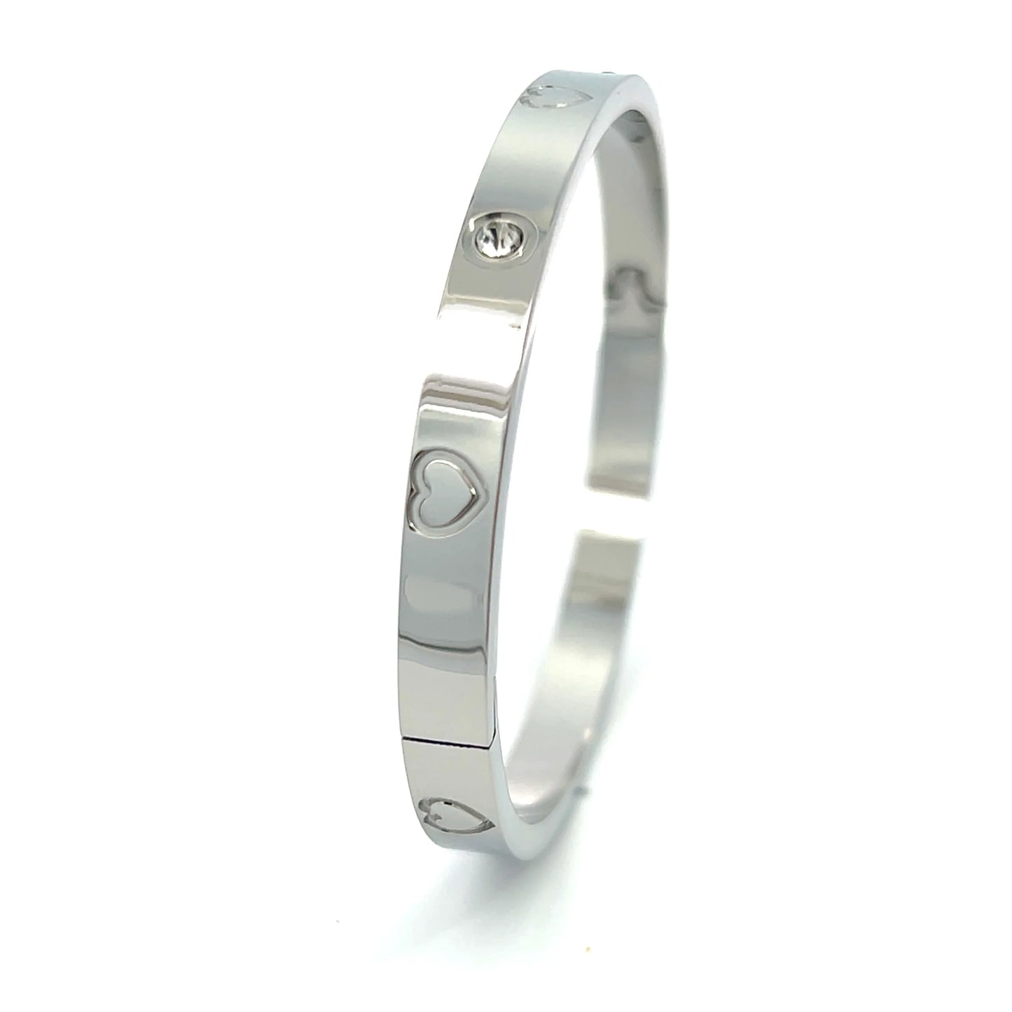Heart Bangle Bracelet Stainless Steel - 18K Gold Plated Stacked Bangle