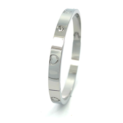 Heart Bangle Bracelet Stainless Steel - 18K Gold Plated Stacked Bangle