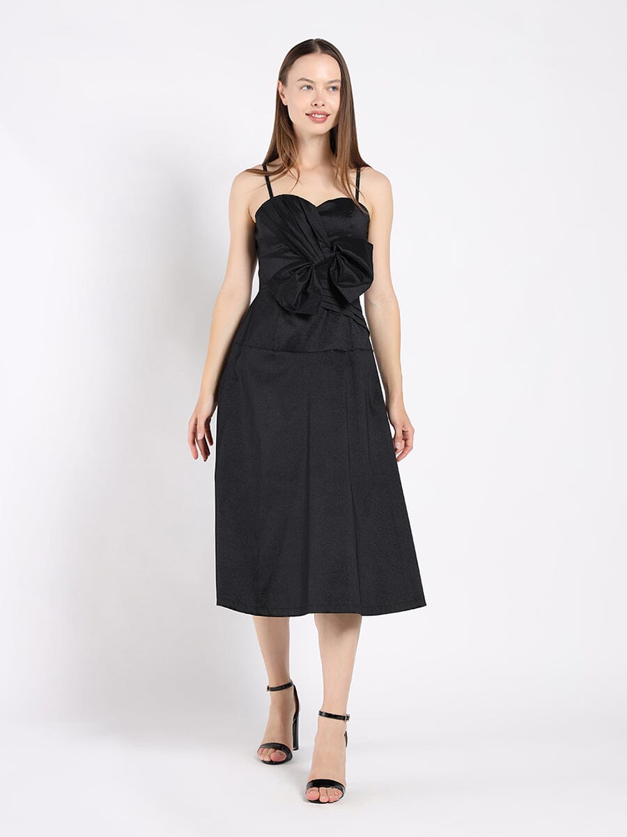 Spaghetti Strap Bow Detailed Midi Dress