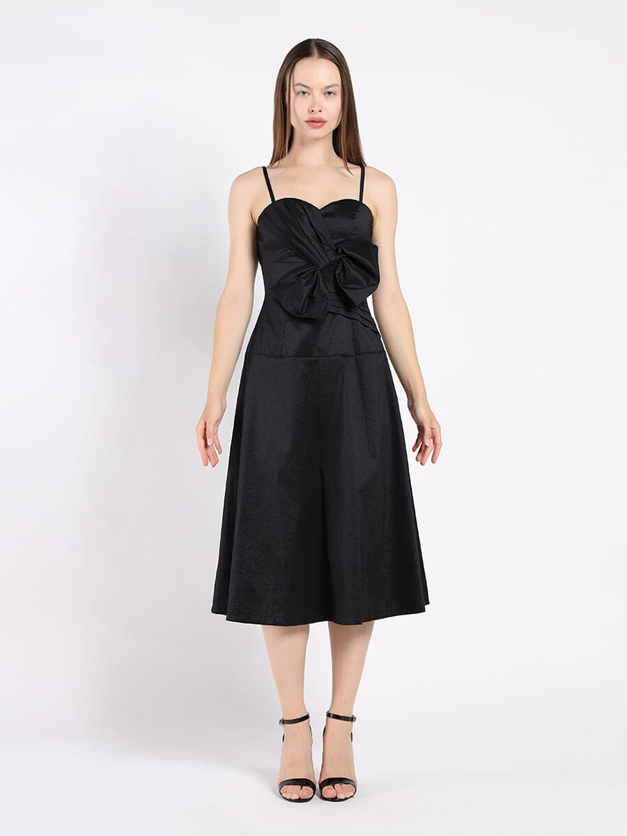 Spaghetti Strap Bow Detailed Midi Dress