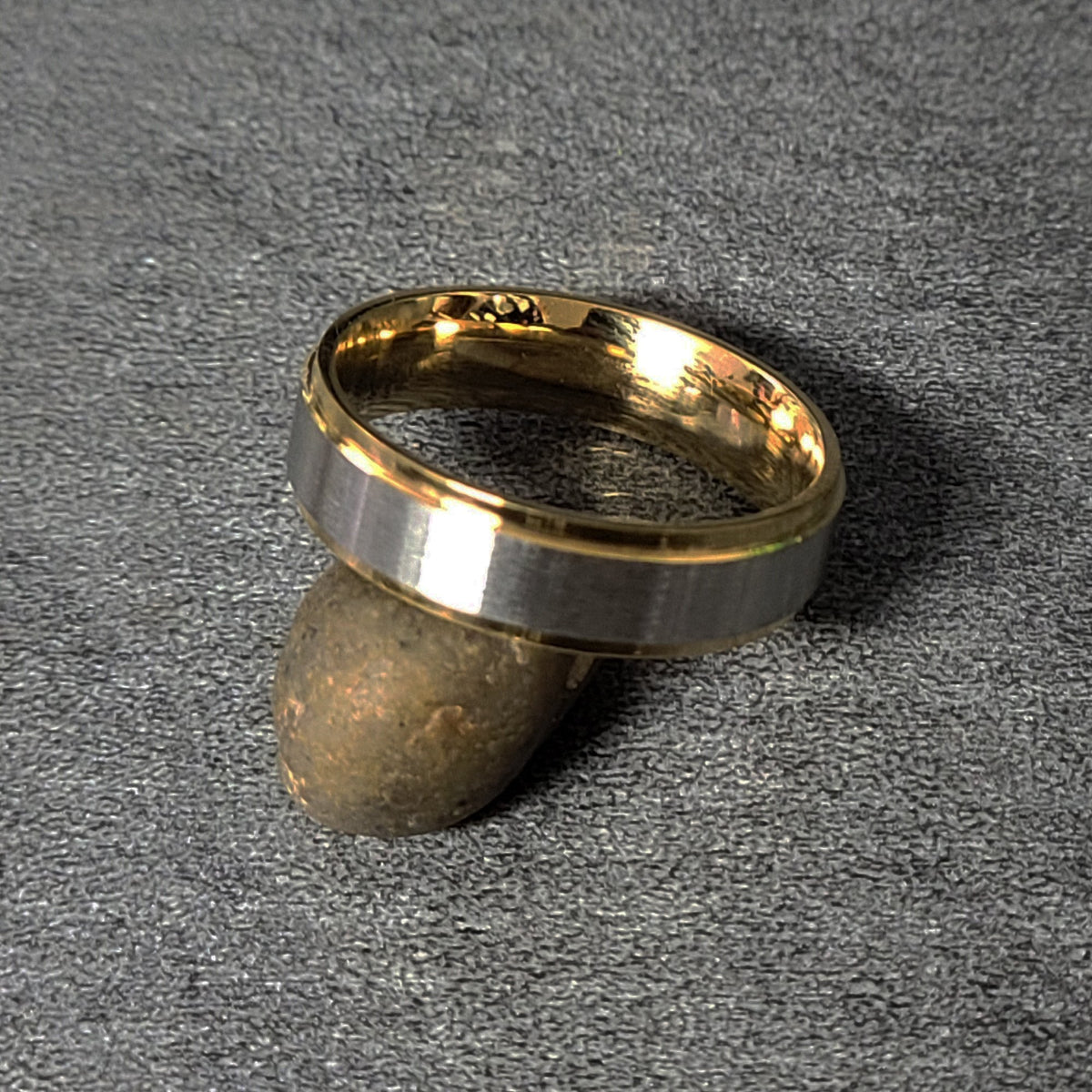 Personalized Engraved Men's Gold and Steel Wedding Ring - Engraved Handwriting Ring