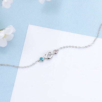 Custom 2 Birthstone Silver Heart Knot Mother's Bracelet - 2 Stone Mom Bracelet