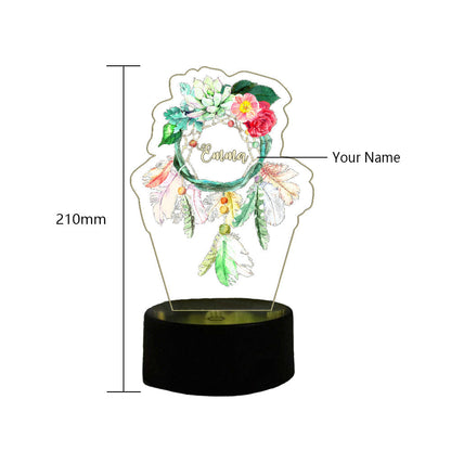 Personalized Flower Dreamcatcher Light With Custom Engraved Name