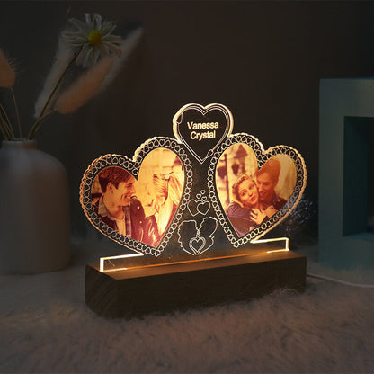 Personalized Photo Collage and Names Dual Hearts - Couples Gift
