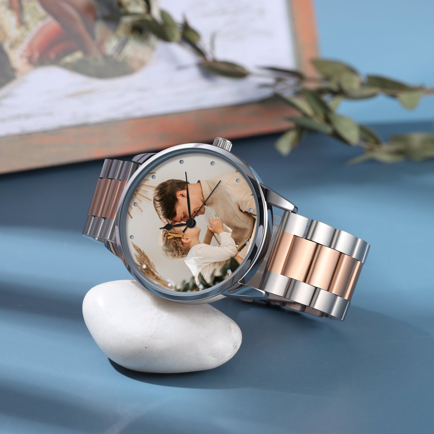 Personalized Men's Photo Watch With Engraving Silver Rose Gold Father's Day