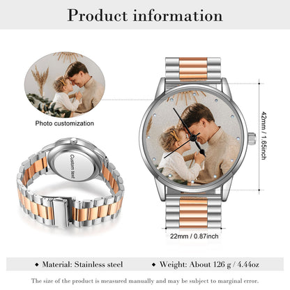 Personalized Men's Photo Watch With Engraving Silver Rose Gold Father's Day