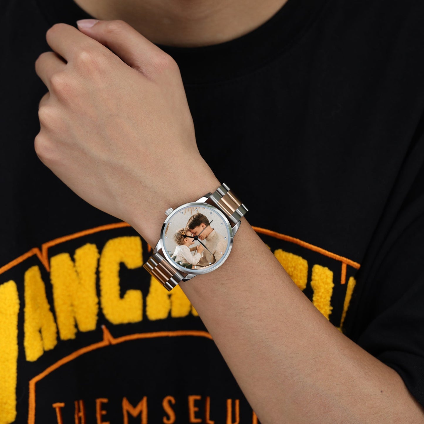 Personalized Men's Photo Watch With Engraving Silver Rose Gold Father's Day