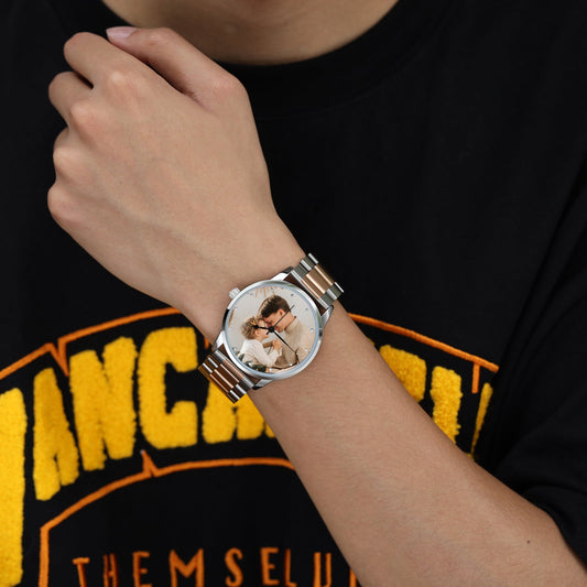 Personalized Men's Photo Watch With Engraving Silver Rose Gold Father's Day
