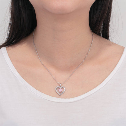 Custom Heart Cut Stone and Engraved Name Heart Pendant Necklace .925 Silver