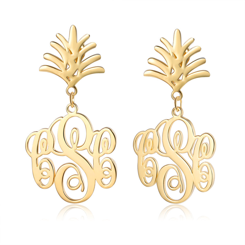 Personalized Monogram Pineapple Name Earrings - Gold, Silver, Rose Gold