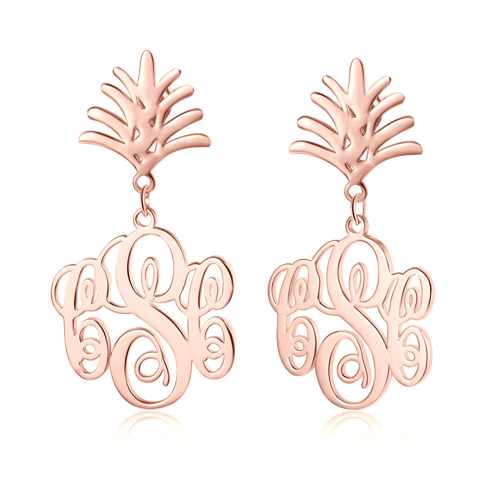 Personalized Monogram Pineapple Name Earrings - Gold, Silver, Rose Gold