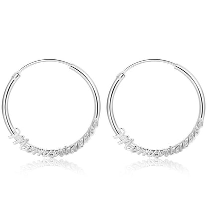 Personalized Cursive Script Name Hoop Earrings - Gold, Silver, Rose Gold