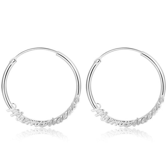Personalized Cursive Script Name Hoop Earrings - Gold, Silver, Rose Gold