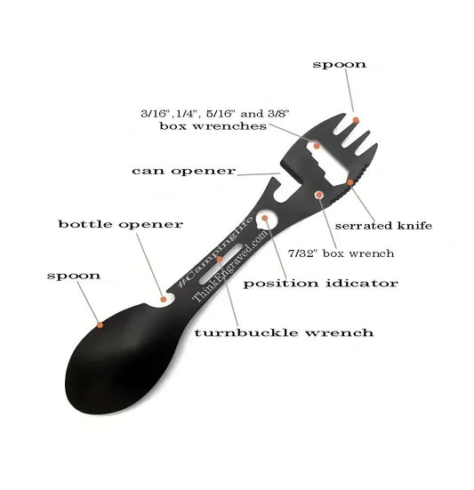 Personalized 12 IN 1 Camping Spoon, Fork Multi Tool With a Wrench Knife and more