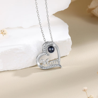 Custom Mom Heart Photo Projection Necklace - Color or Black and White