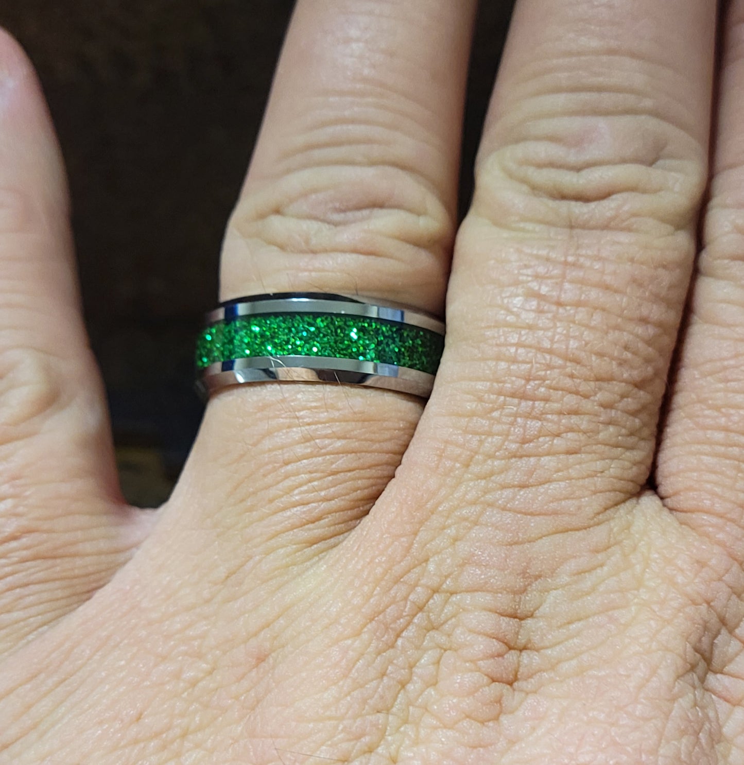 Personalized Men's Green Emerald Galaxy Tungsten Promise Ring