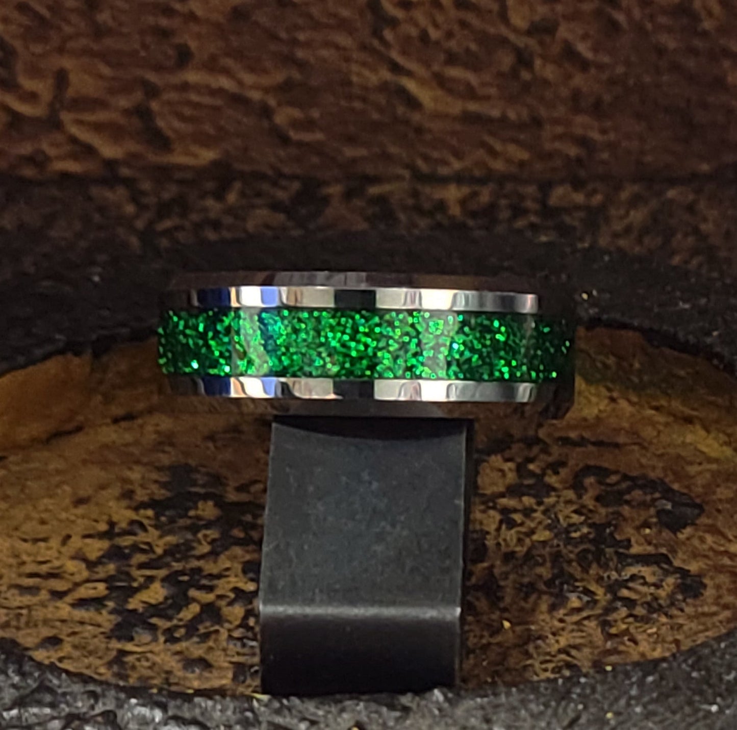Personalized Men's Green Emerald Galaxy Tungsten Promise Ring