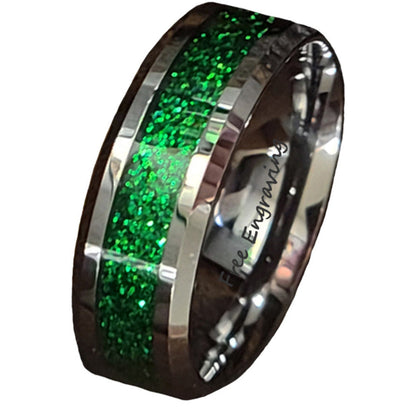 Personalized Men's Green Emerald Galaxy Tungsten Wedding Ring Band