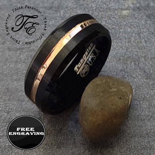 Personalized Men's Wedding Ring Band With Thin Gold Line Groove