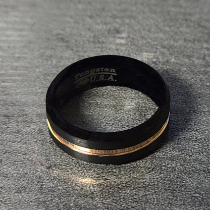 Personalized Men's Wedding Ring Band With Thin Gold Line Groove