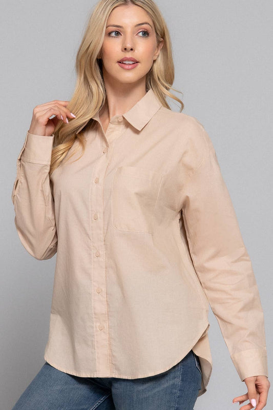 Active Basic "Two Step" Western Button-Down Shirt — Warm Taupe 100% Cotton Voile Layering Staple