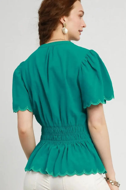 Women's Blouse Blouse - Scalloped Flutter Sleeve - Lightweight Top