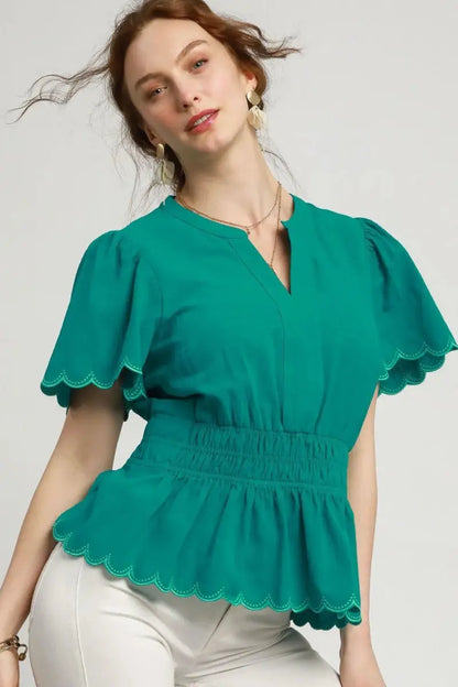 Women's Blouse Blouse - Scalloped Flutter Sleeve - Lightweight Top