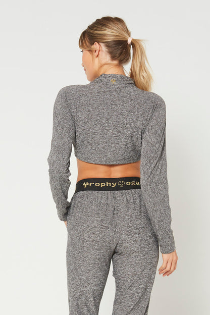 Mock Neck Long Sleeve Crop Top – Heather, Made in USA