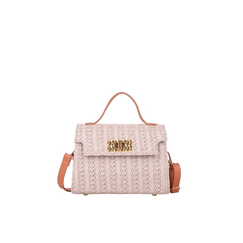 Vintage Flap Buckle Design Straw Crossbody Bag