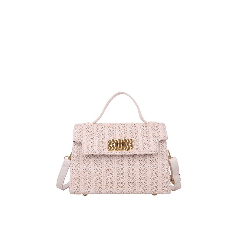 Vintage Flap Buckle Design Straw Crossbody Bag