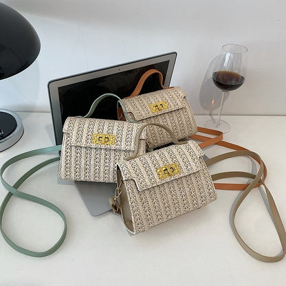 Vintage Flap Buckle Design Straw Crossbody Bag