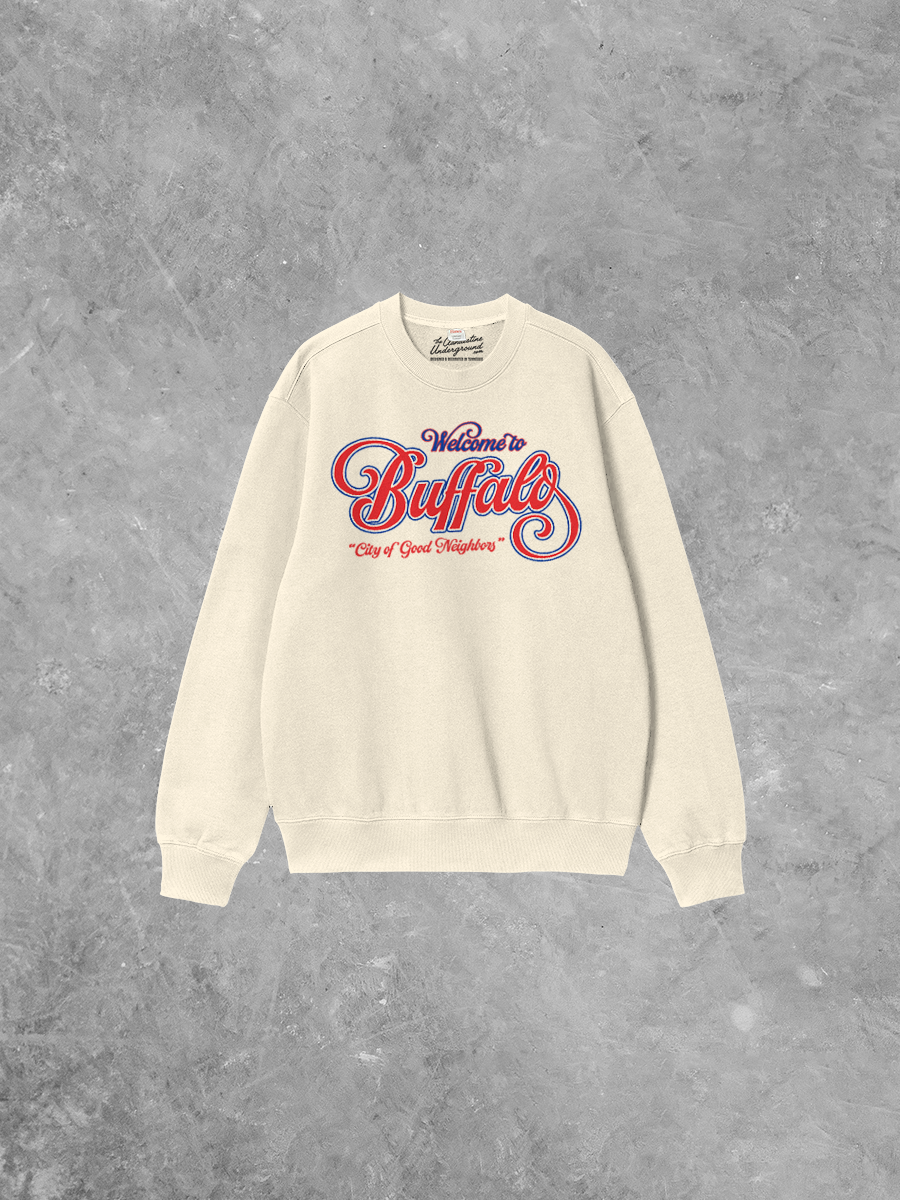Underground Original Design: Welcome to Buffalo, Sports Boxy Cotton Sweatshirt