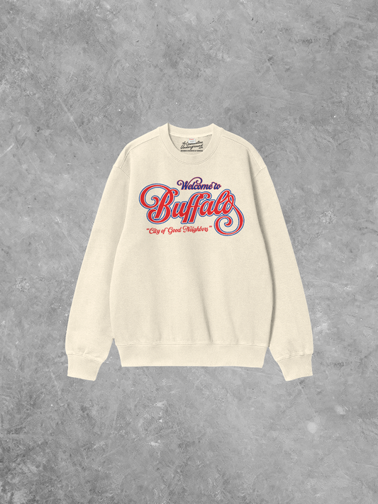 Underground Original Design: Welcome to Buffalo, Sports Boxy Cotton Sweatshirt