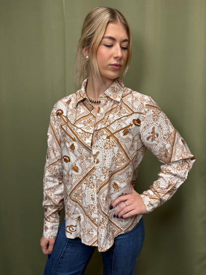 Blue B "Rust Bandana" Vintage Western Snap-Front Shirt — Buttery-Soft 100% Rayon Cowgirl Outlaw