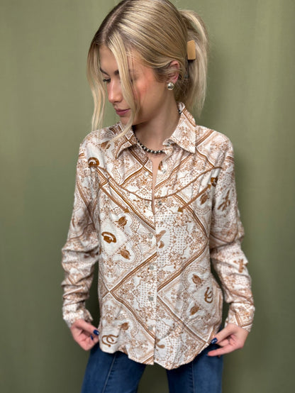 Blue B "Rust Bandana" Vintage Western Snap-Front Shirt — Buttery-Soft 100% Rayon Cowgirl Outlaw