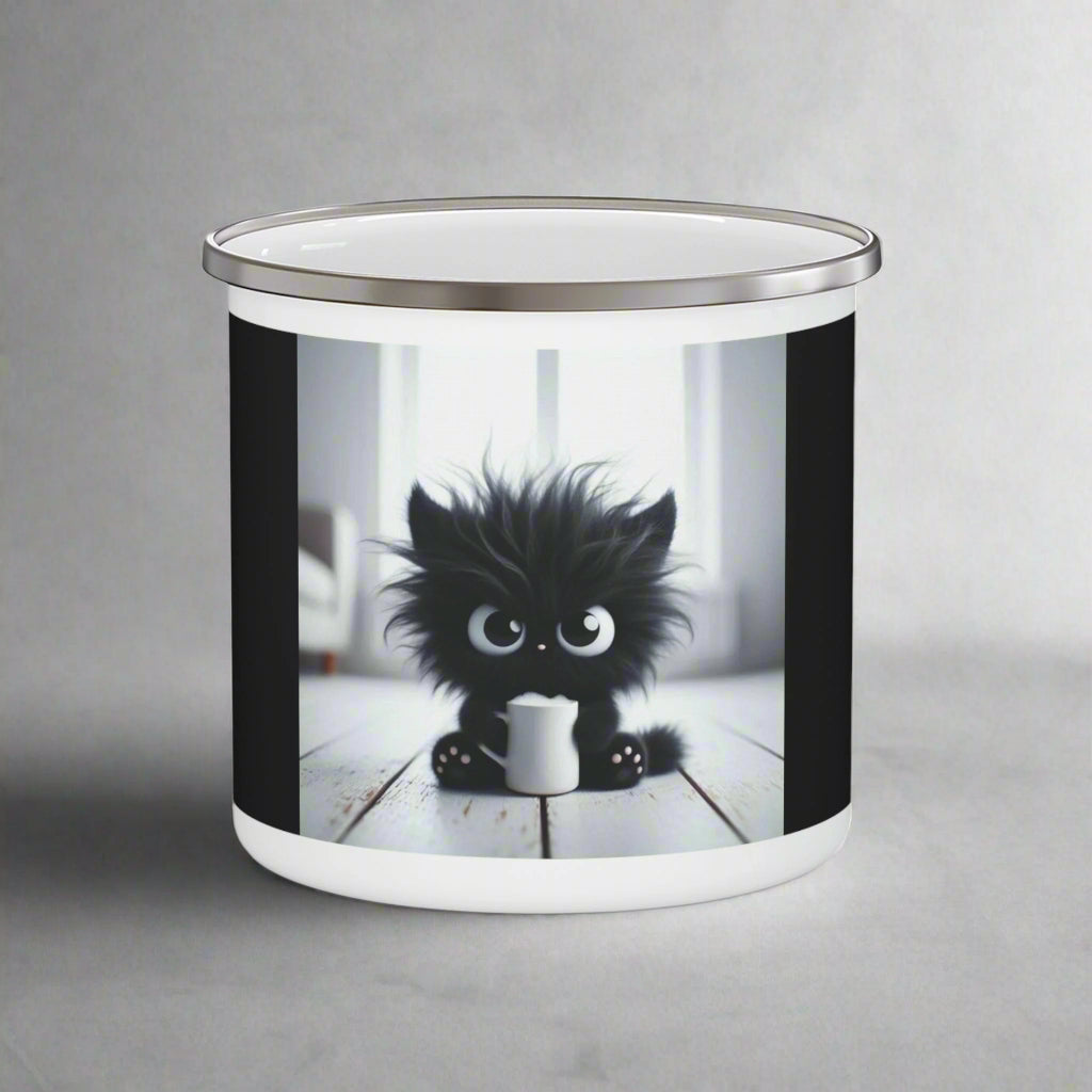 Adorable Cat Camping Mug – Enamel Coffee Cup for Pet Lovers & Nature Fans