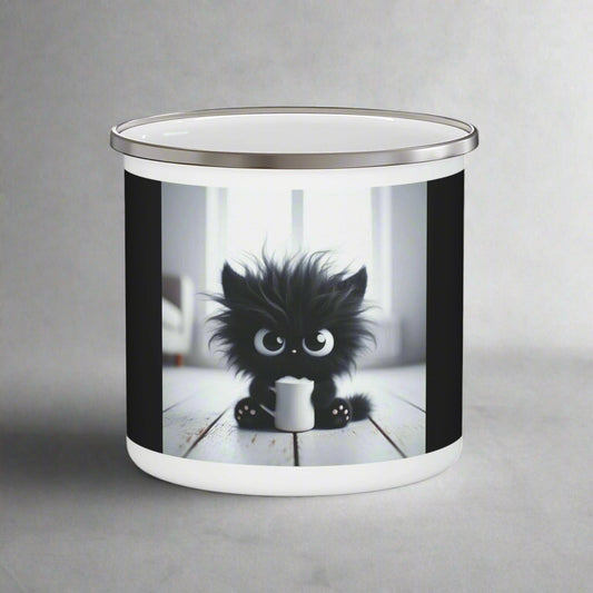 Adorable Cat Camping Mug – Enamel Coffee Cup for Pet Lovers & Nature Fans
